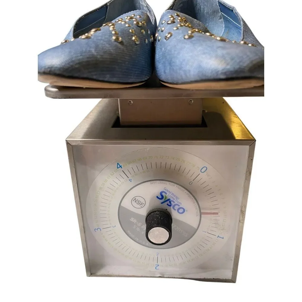 Vintage Jubilee Womens 7M Blue Denim Stud Embellished Peach Ballet Shoes Western